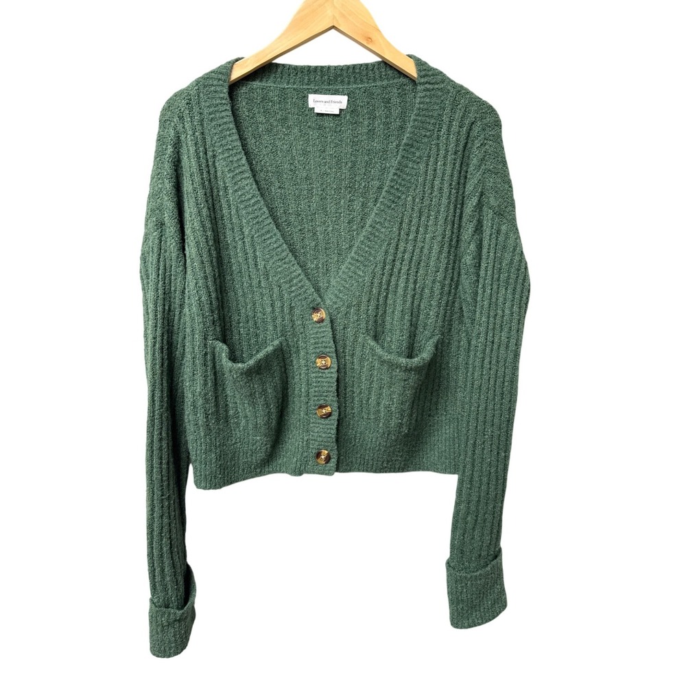 Revolve Lovers & Friends Caroline Cardigan Woman XS Green Moss Ribbed Wool Blend - Picture 3 of 8